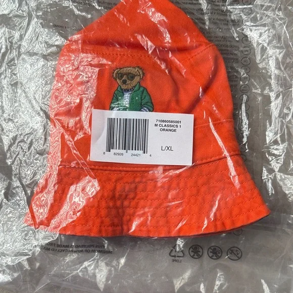 Polo by Ralph Lauren Orange Kids Bucket Hat with Bear - Picture 2 of 3